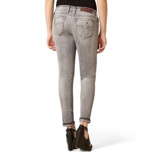 Rock‎ Revival Distress Gray Skinny Jeans Womens 27 Alba Easy Stretch Embroidered